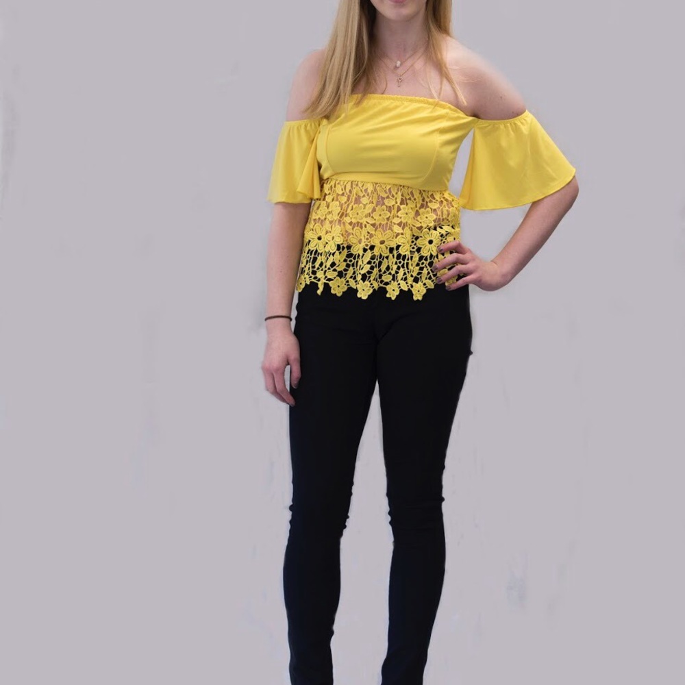 Yellow Crochet details Top